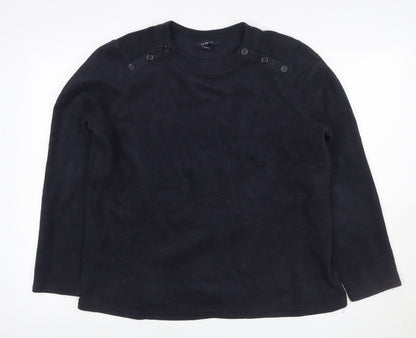 Lands' End Women’s Navy Blue L Fleece Button Shoulder Sweatshirt