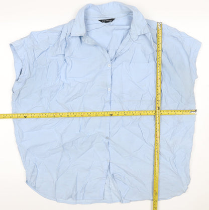 Whistles Women Blue L Cotton Short Sleeve Collared Button-Up Shirt