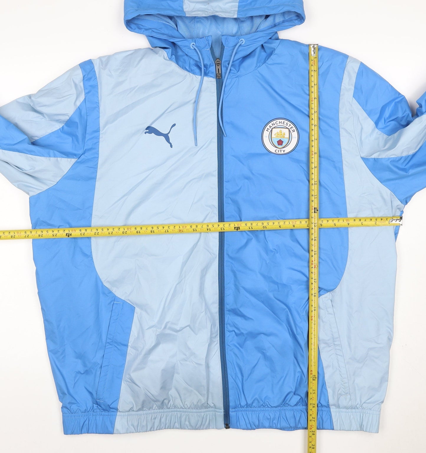 Puma Men's Blue XL Manchester City Hooded Windbreaker Football Jacket