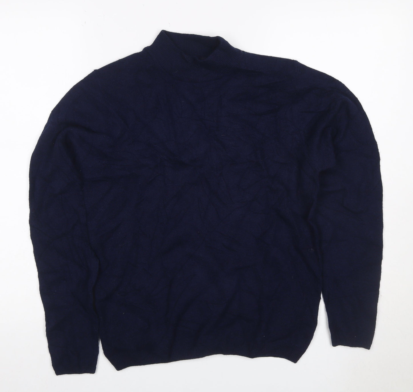 Isle Essentials Women's Navy Merino Roll Neck Pullover Jumper S