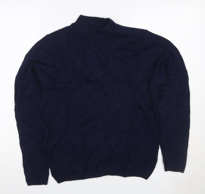 Isle Essentials Women's Navy Merino Roll Neck Pullover Jumper S