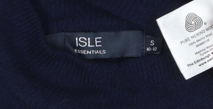 Isle Essentials Women's Navy Merino Roll Neck Pullover Jumper S