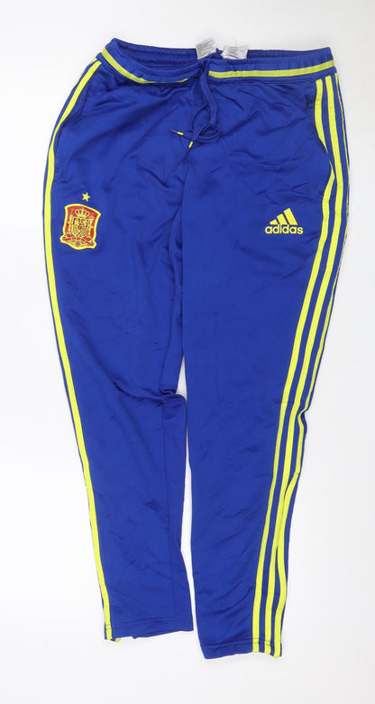 adidas Men Blue M Spain Football ClimaCool Track Pants Yellow Stripe