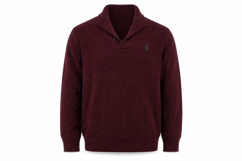 Polo Ralph Lauren Men Red M Cotton Knit Henley High Neck Jumper