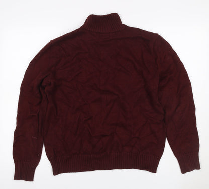 Polo Ralph Lauren Men Red M Cotton Knit Henley High Neck Jumper