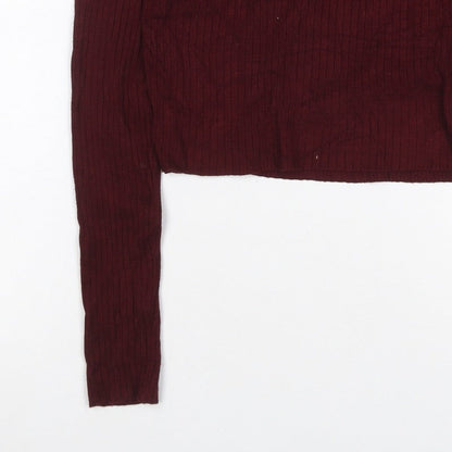 Zara Knit Women's Red S Ribbed High Neck Button Shoulder Jumper