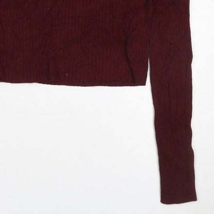 Zara Knit Women's Red S Ribbed High Neck Button Shoulder Jumper