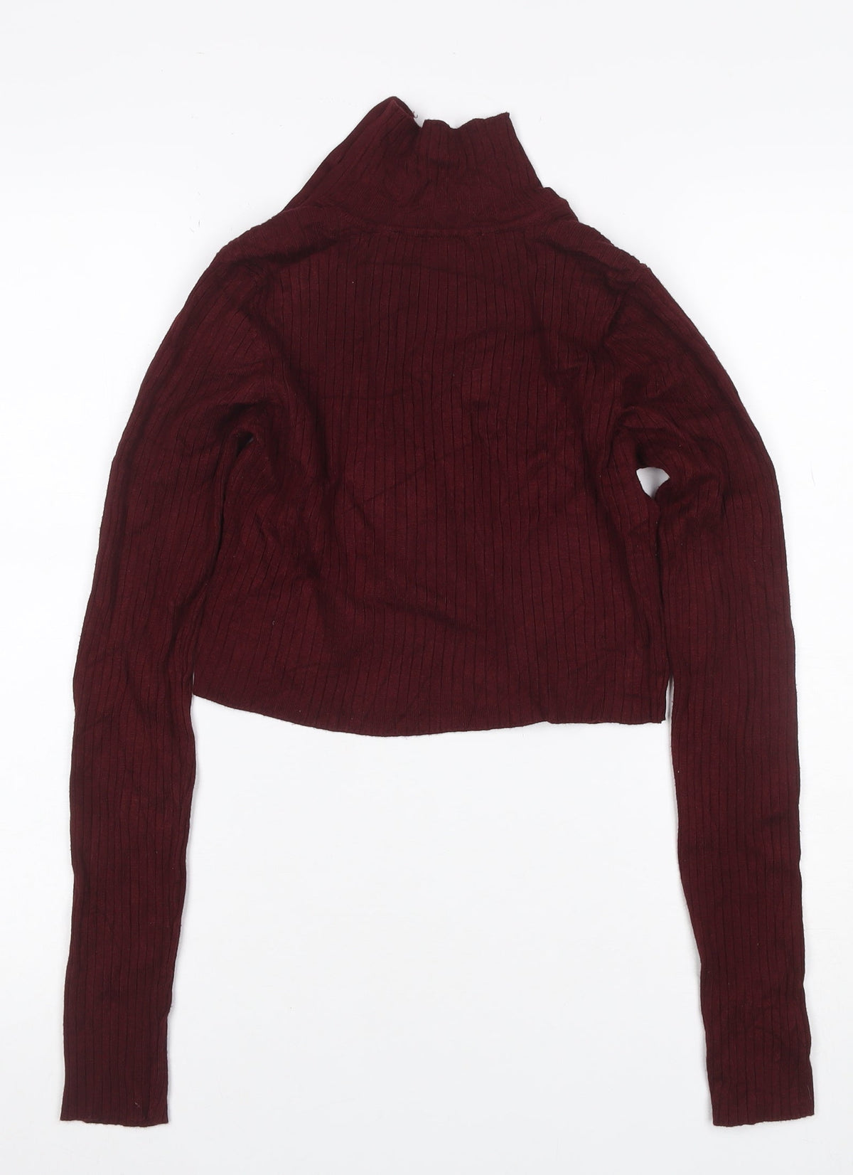 Zara Knit Women's Red S Ribbed High Neck Button Shoulder Jumper