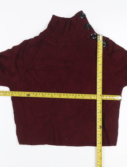 Zara Knit Women's Red S Ribbed High Neck Button Shoulder Jumper