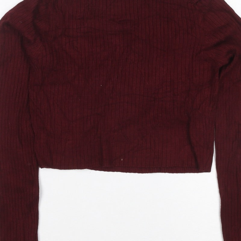 Zara Knit Women's Red S Ribbed High Neck Button Shoulder Jumper