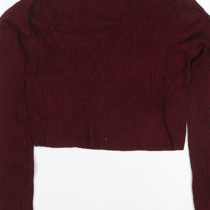 Zara Knit Women's Red S Ribbed High Neck Button Shoulder Jumper