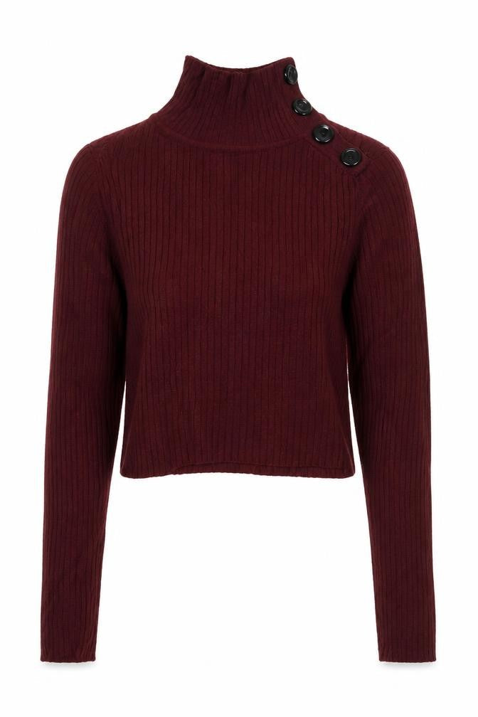 Zara Knit Women's Red S Ribbed High Neck Button Shoulder Jumper