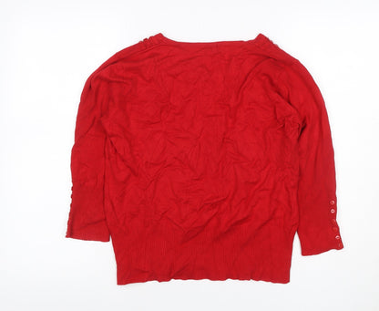 Roman Women’s Red Size 14 Square Neck Button Detail Knit Jumper