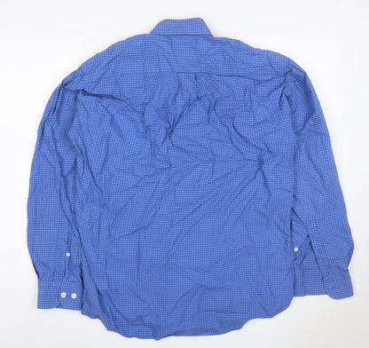 Vyella Men Blue M Check Cotton Modal Button-Down Long Sleeve Shirt