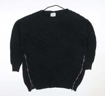 Vero Moda Women Black XL Ribbed Knit Zip Detail Crew Neck Jumper