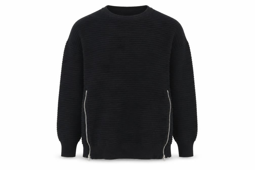 Vero Moda Women Black XL Ribbed Knit Zip Detail Crew Neck Jumper