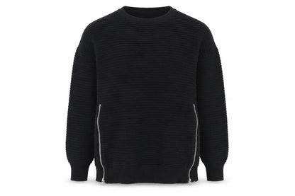 Vero Moda Women Black XL Ribbed Knit Zip Detail Crew Neck Jumper