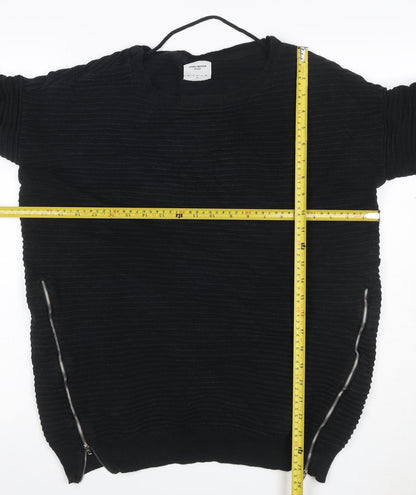 Vero Moda Women Black XL Ribbed Knit Zip Detail Crew Neck Jumper