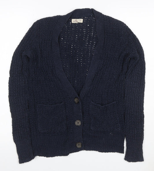 Hollister Women Blue XS Cable Knit V-Neck Button Cardigan
