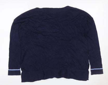 Joules Women Navy UK 12 Cotton Blend Boat Neck Long Sleeve Jumper