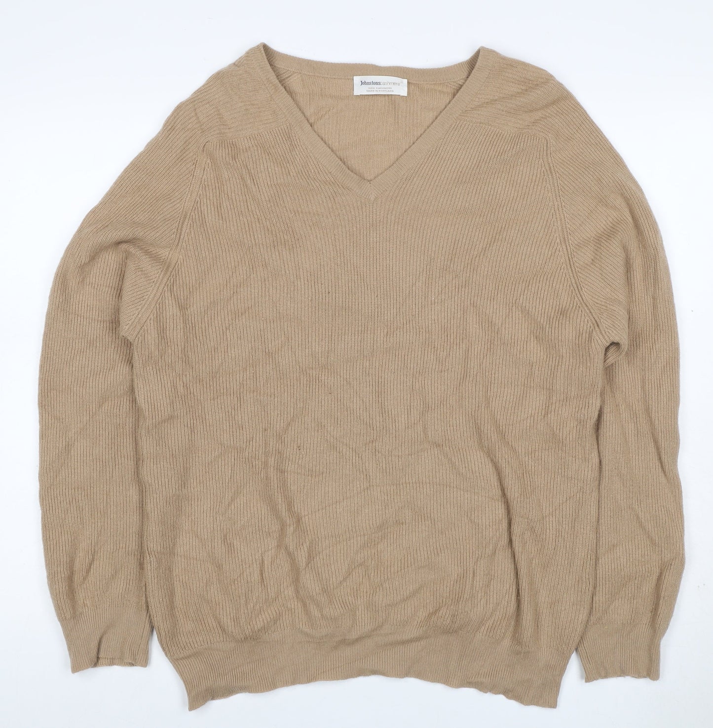 Johnstons Cashmere Women’s Beige M V-Neck Raglan Sleeve Jumper