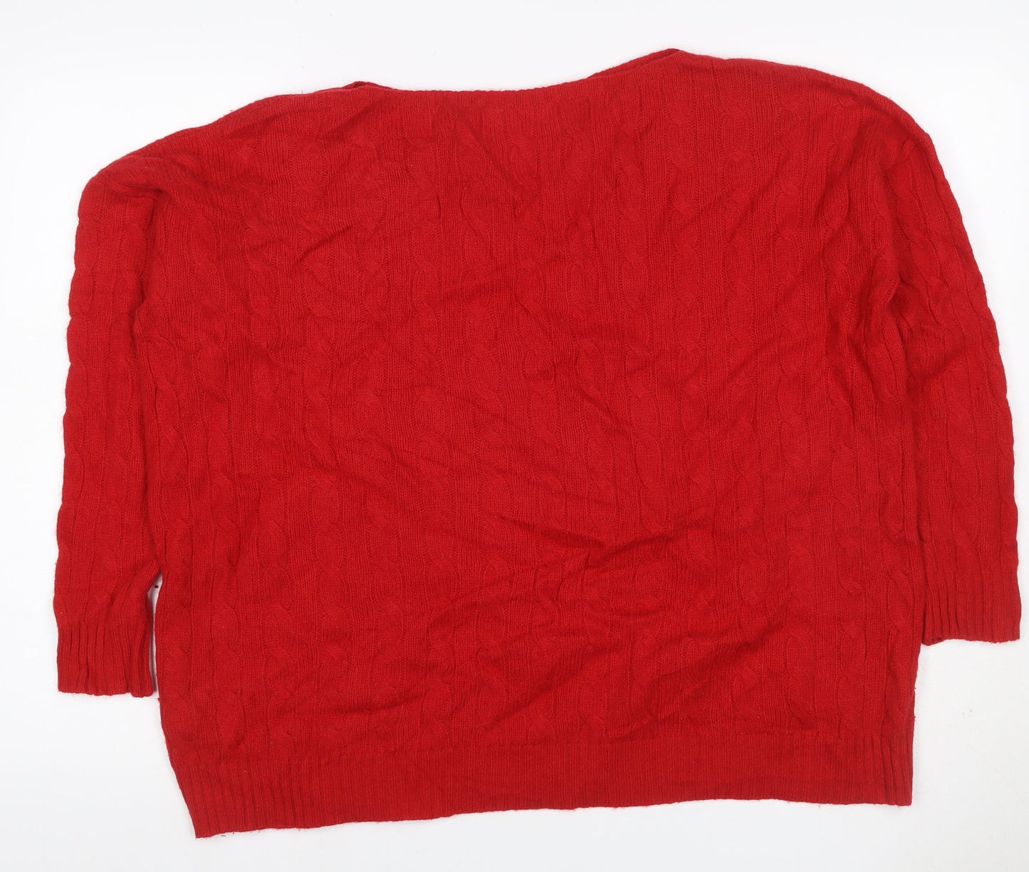 Polo Ralph Lauren Women Red M Cable Knit Merino Cashmere Crew Jumper