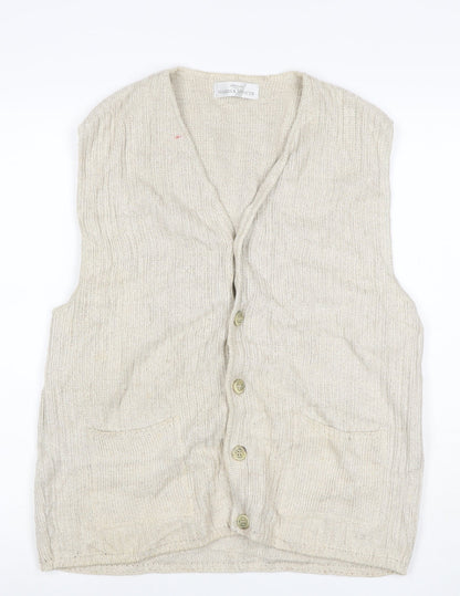 Marks & Spencer Women's Beige UK 12 Linen Blend Sleeveless V-Neck Cardigan