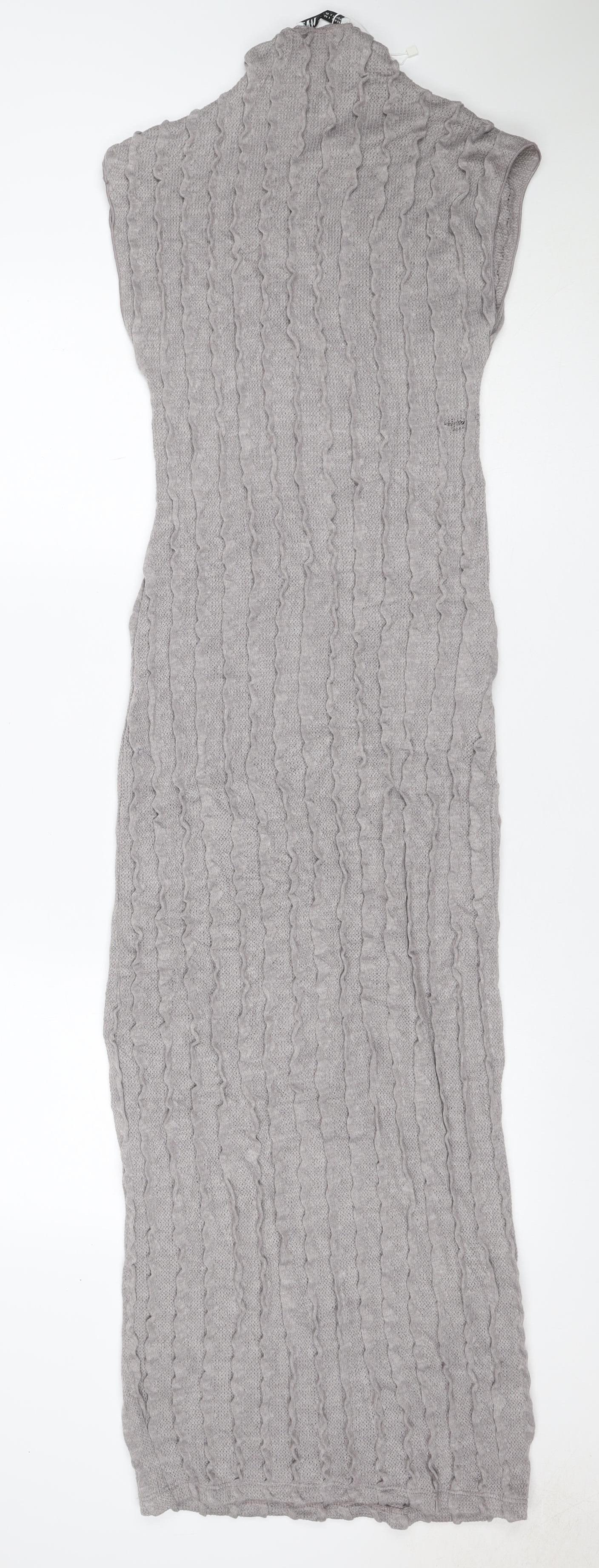 Zara Women Grey S Maxi Knit Striped Sleeveless Stretch Dress