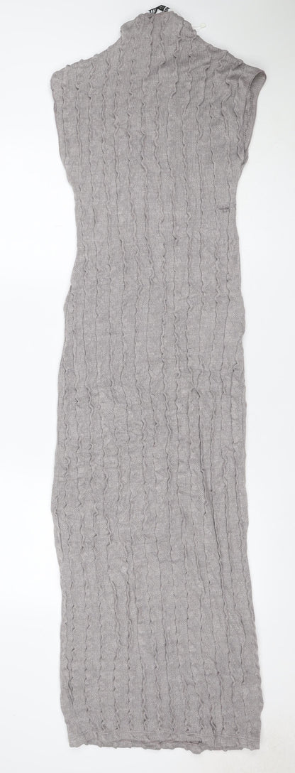 Zara Women Grey S Maxi Knit Striped Sleeveless Stretch Dress