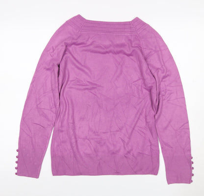 Marks and Spencer Women Purple UK 14 Boat Neck Raglan Button Jumper