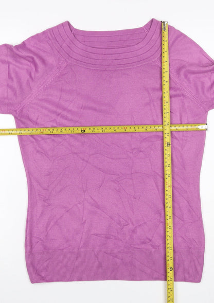 Marks and Spencer Women Purple UK 14 Boat Neck Raglan Button Jumper