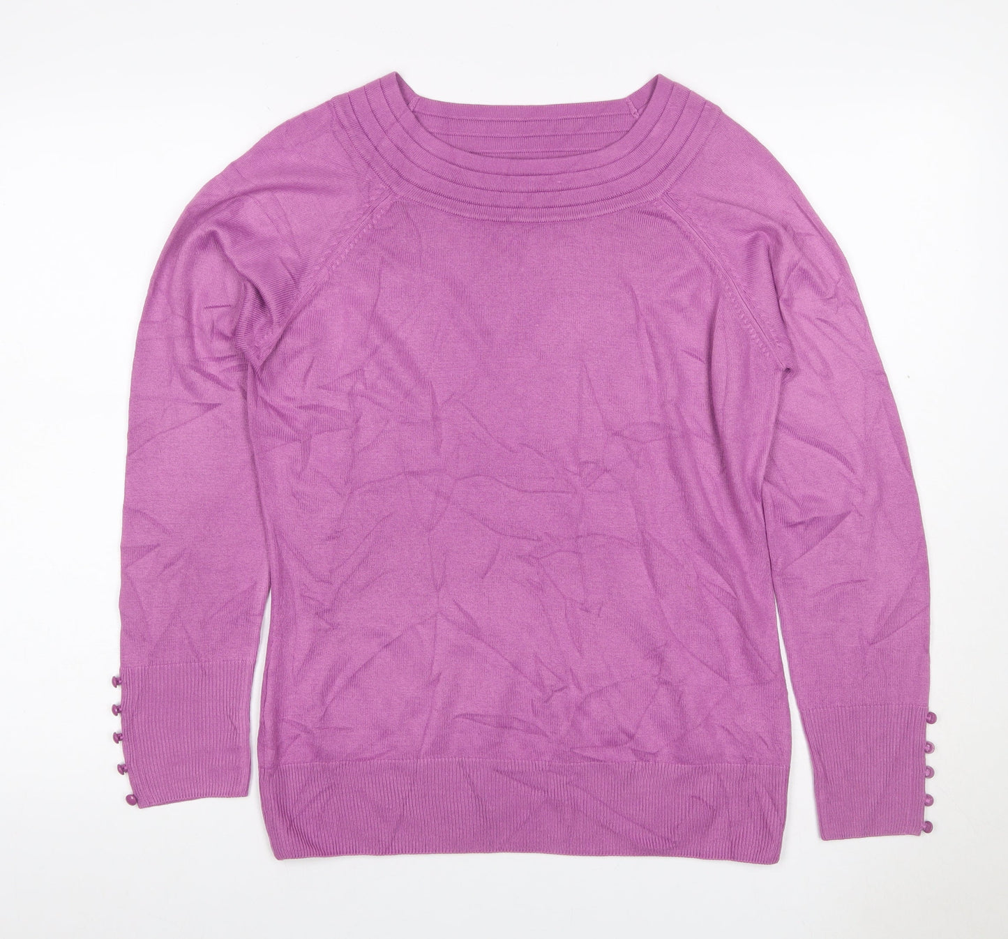 Marks and Spencer Women Purple UK 14 Boat Neck Raglan Button Jumper
