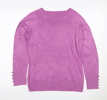 Marks and Spencer Women Purple UK 14 Boat Neck Raglan Button Jumper