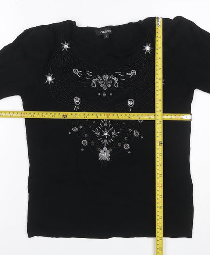 Pomodoro Women Black UK 4 Beaded Rhinestone 3/4 Sleeve Blouse