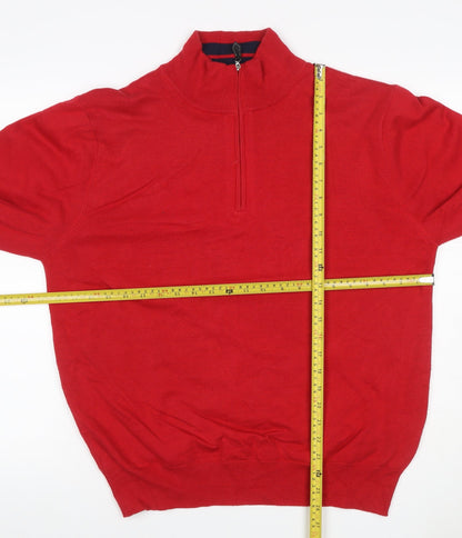 Cutter & Buck Men’s Red M 1/4 Zip High Neck Cotton Blend Jumper
