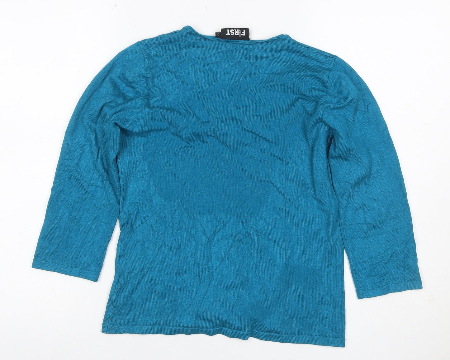 First Avenue Women’s Blue S V-Neck 3/4 Sleeve Knit Tunic Jumper