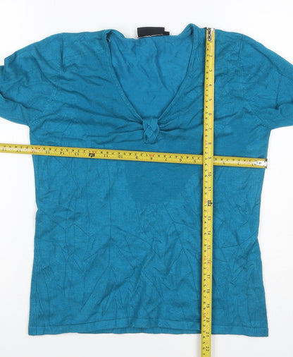 First Avenue Women’s Blue S V-Neck 3/4 Sleeve Knit Tunic Jumper