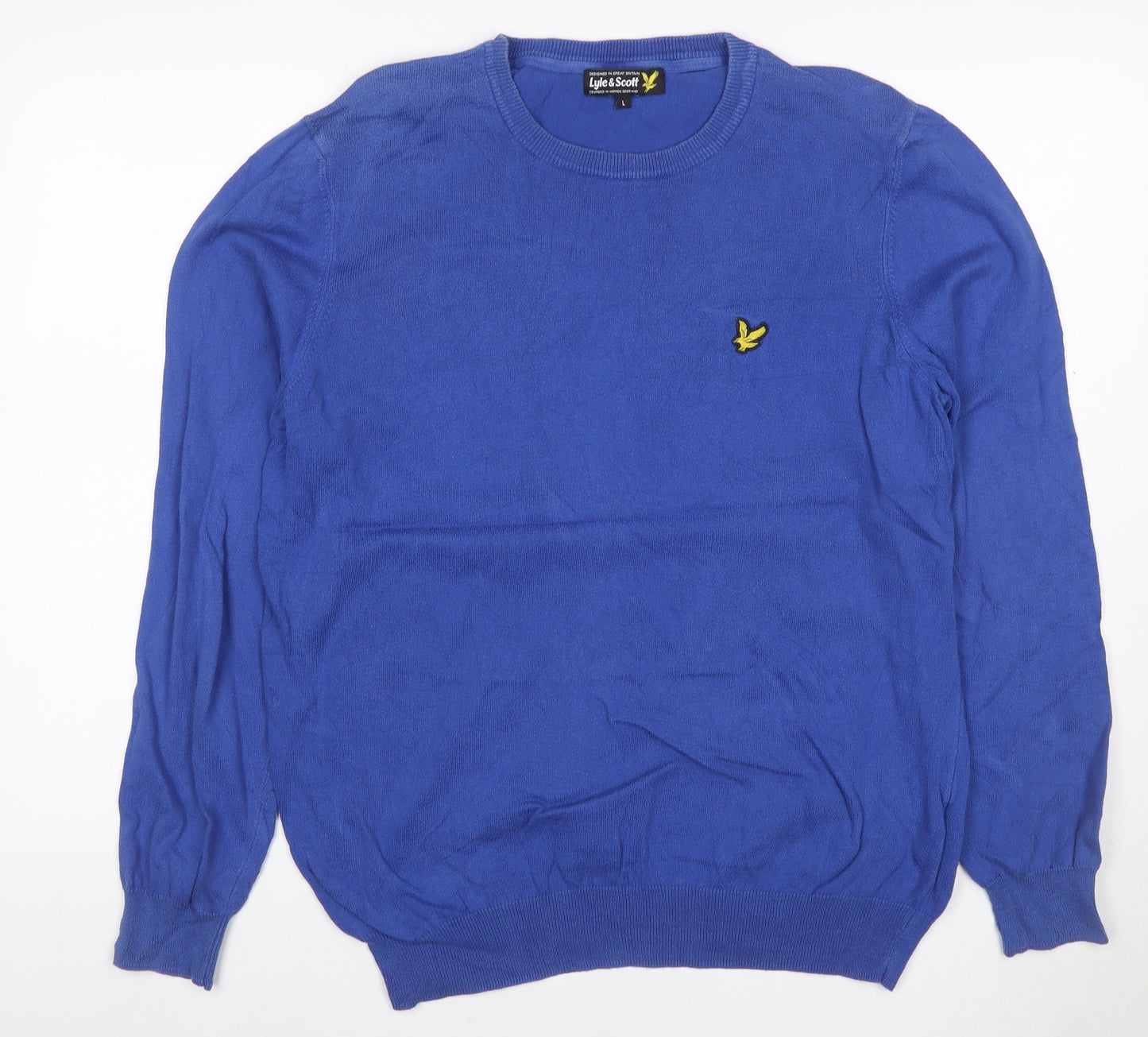 Lyle & Scott Men’s Blue L Cotton Crew Neck Logo Pullover Jumper