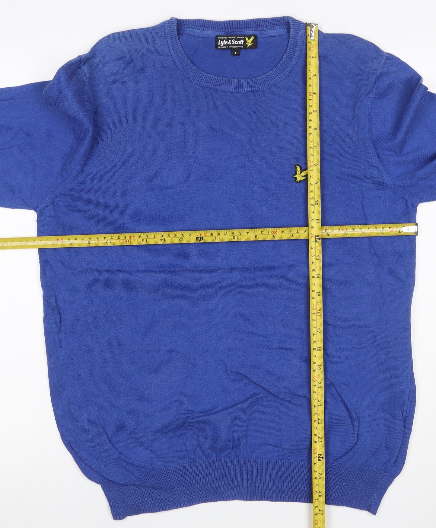 Lyle & Scott Men’s Blue L Cotton Crew Neck Logo Pullover Jumper