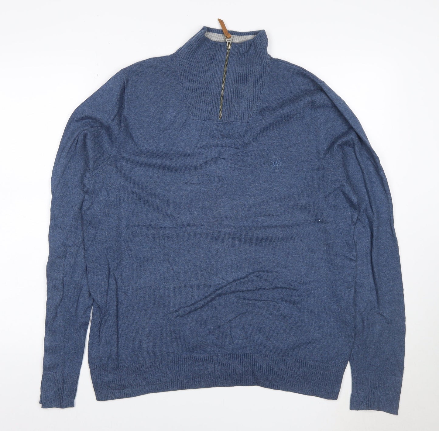 Fat Face Men’s Blue M 1/4 Zip High Neck Cotton Knit Jumper