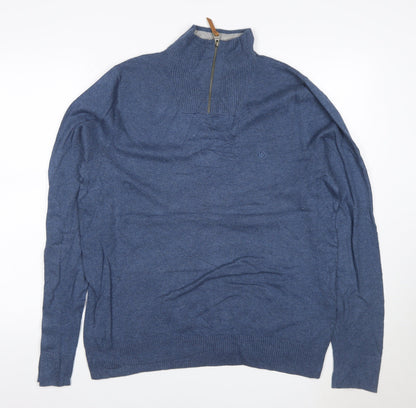 Fat Face Men’s Blue M 1/4 Zip High Neck Cotton Knit Jumper