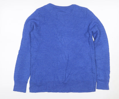 Cynthia Rowley Unisex Blue M Merino Wool Cable Knit Crew Neck Jumper