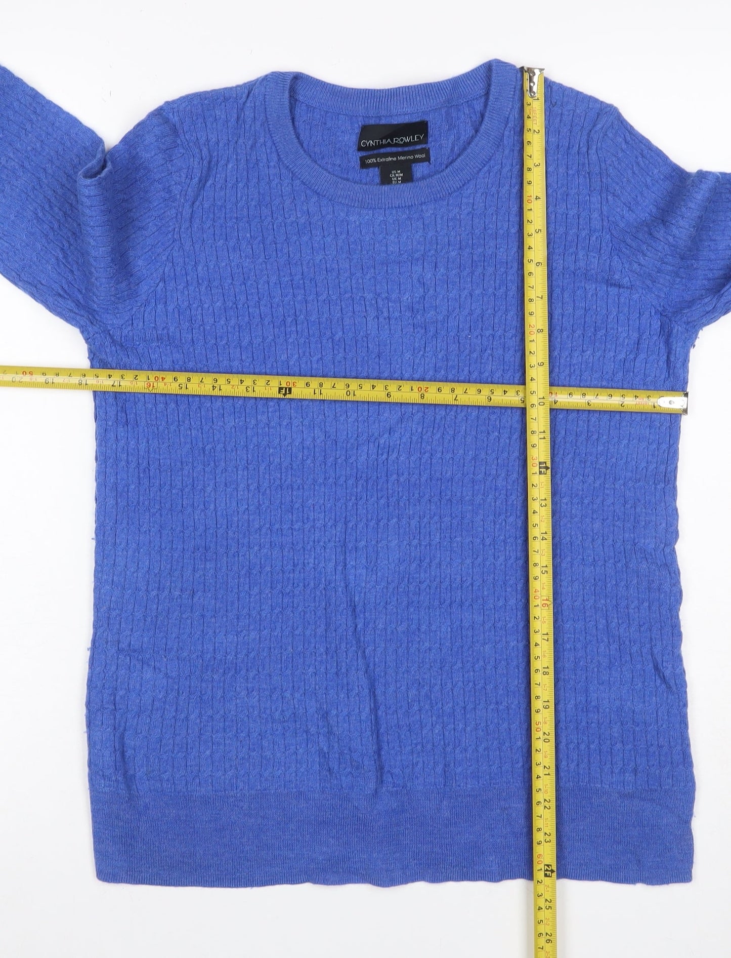 Cynthia Rowley Unisex Blue M Merino Wool Cable Knit Crew Neck Jumper