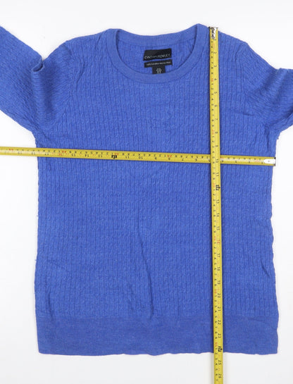 Cynthia Rowley Unisex Blue M Merino Wool Cable Knit Crew Neck Jumper