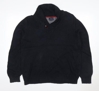 Blue Harbour Men Black XL Shawl Collar Cable Knit Cotton Jumper