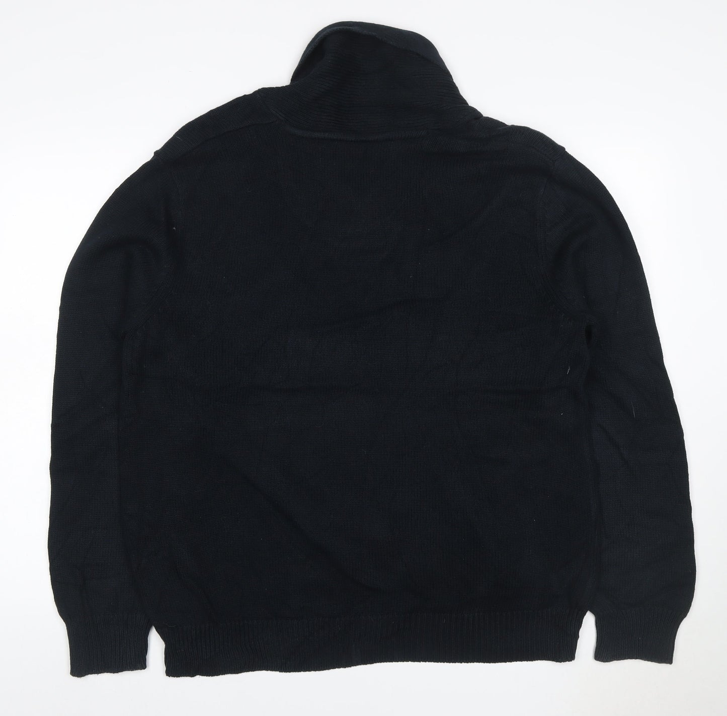 Blue Harbour Men Black XL Shawl Collar Cable Knit Cotton Jumper