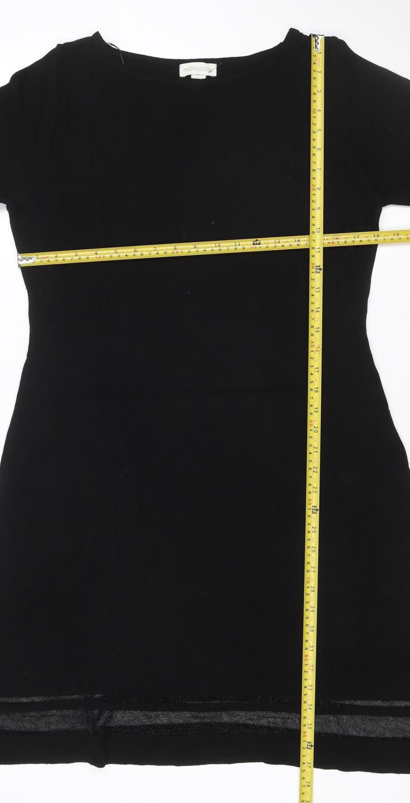 Monsoon Women Black UK 14 Knit Roll Neck Glitter Jumper Dress
