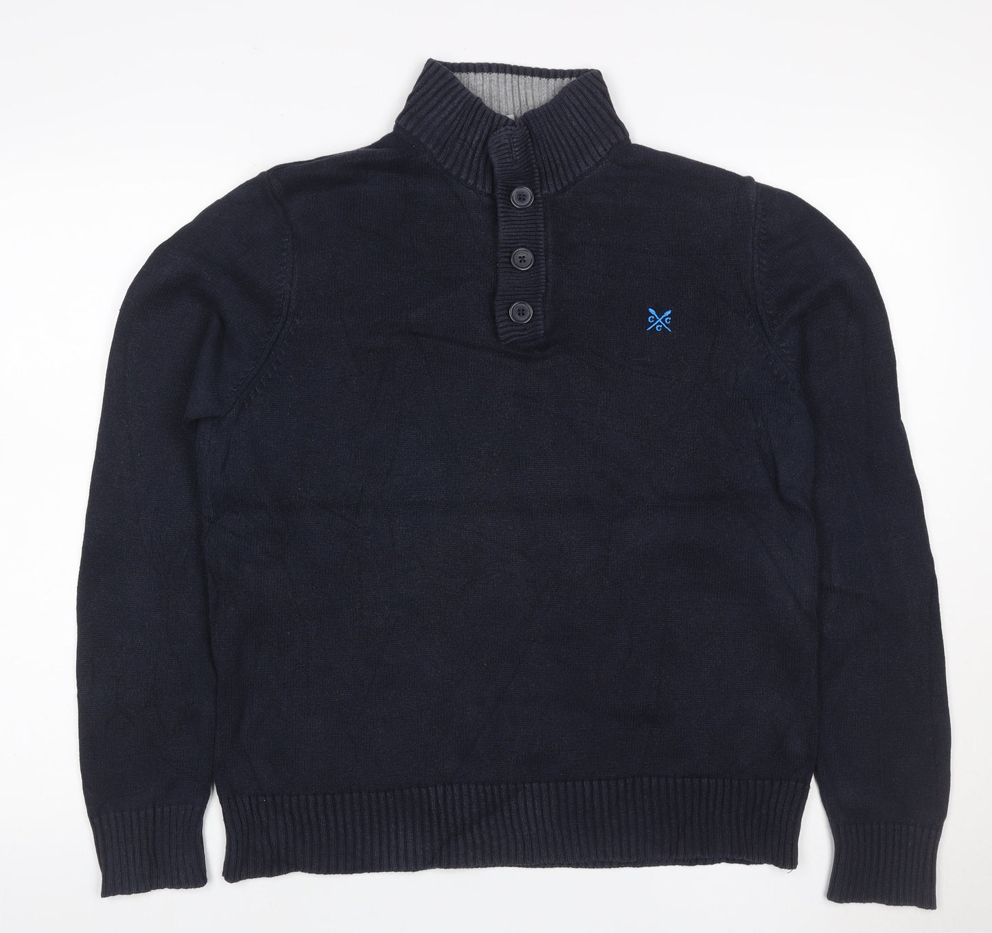 Crew Clothing Co. Men’s Blue M Cotton High Neck Henley Jumper