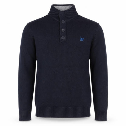 Crew Clothing Co. Men’s Blue M Cotton High Neck Henley Jumper