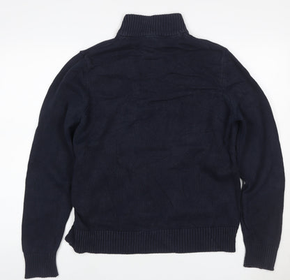Crew Clothing Co. Men’s Blue M Cotton High Neck Henley Jumper